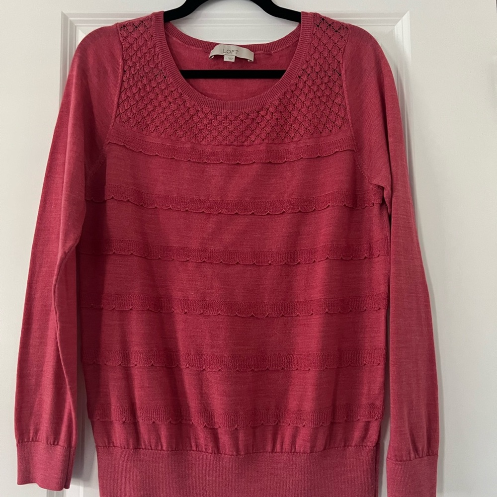 LOFT Pink Textured Crew Neck Sweater